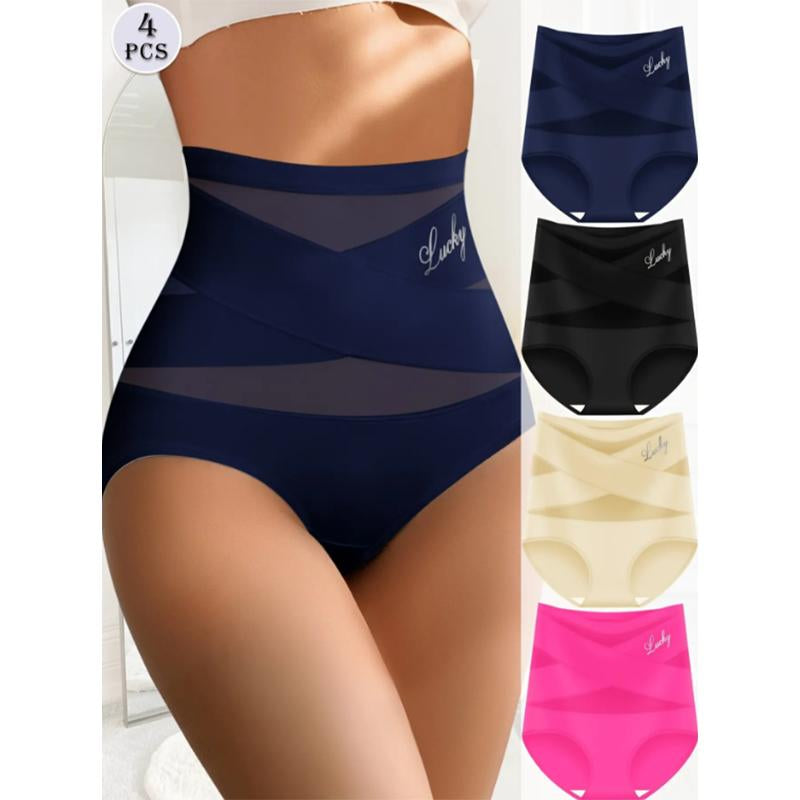 High-Waisted Letter Print Underwear,Cross Support Tummy Control Panties for Women,Breathable Slimming Underwear for Women, All-Season Comfy Daily Wear. Casual Bridal Basic Minimalist Lingerie