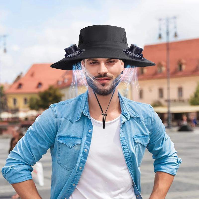 【Local Stock!Fast Shipping!】2025 Solar Fan Hat, Detachable Neck Fan, UPF 50+ Wide Brim Sun Hat, 3 Adjustable Positions, Essential Outdoor Gear for Men and Women Camping, Travel, Fishing - XC