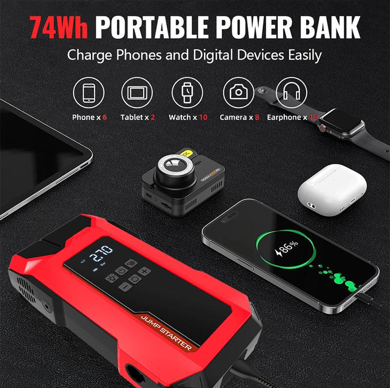8000A Car Jump Starter,12Vauto Battery Booster for up to 7.0L Gas & 5.5L Dieselengines, Portable Lithium Pack with LED Light & USBQC3.0