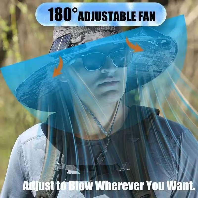 【Local Stock!Fast Shipping!】2025 Solar Fan Hat, Detachable Neck Fan, UPF 50+ Wide Brim Sun Hat, 3 Adjustable Positions, Essential Outdoor Gear for Men and Women Camping, Travel, Fishing - XC