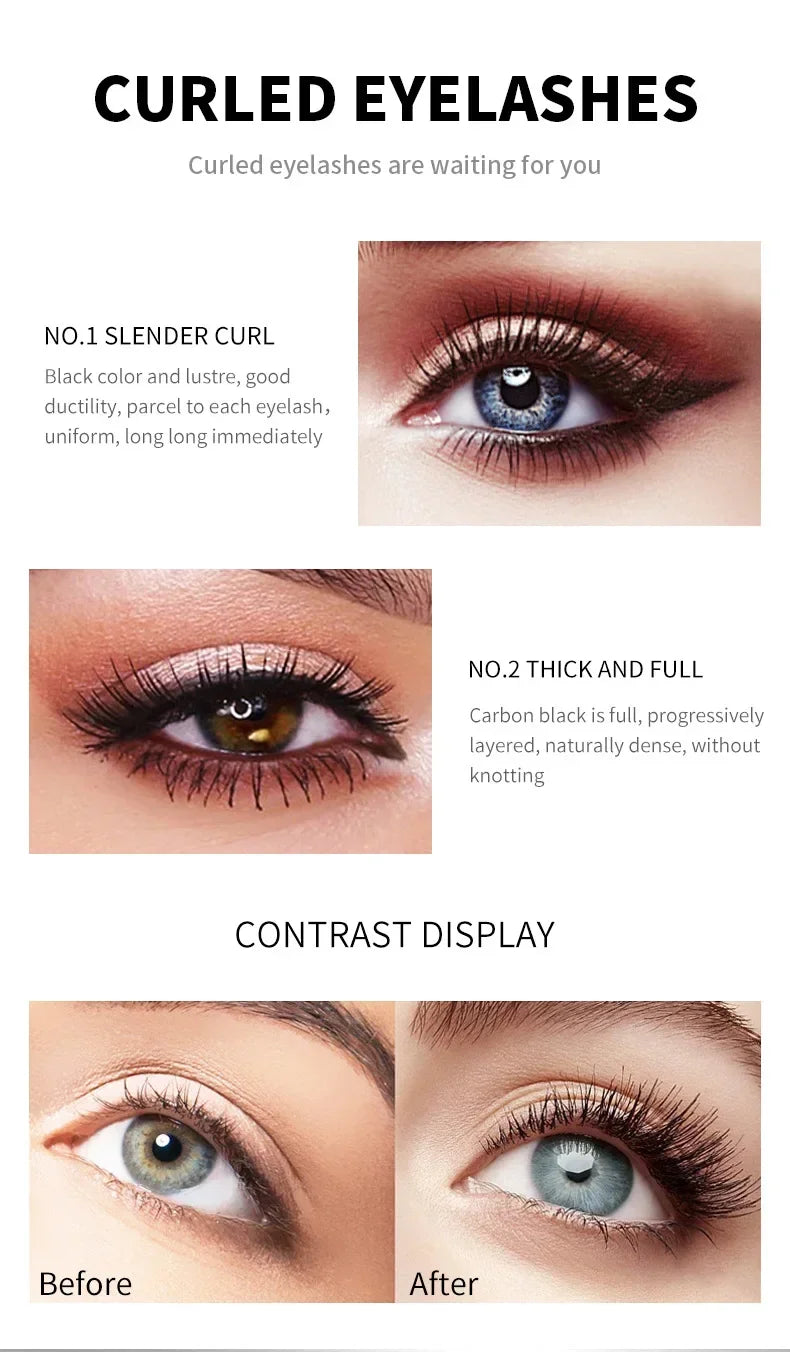 QIC Dual-Action 4D Waterproof Mascara for Long, Voluminous Lashes - 2-in-1 Black Formula with Dual Brush Heads