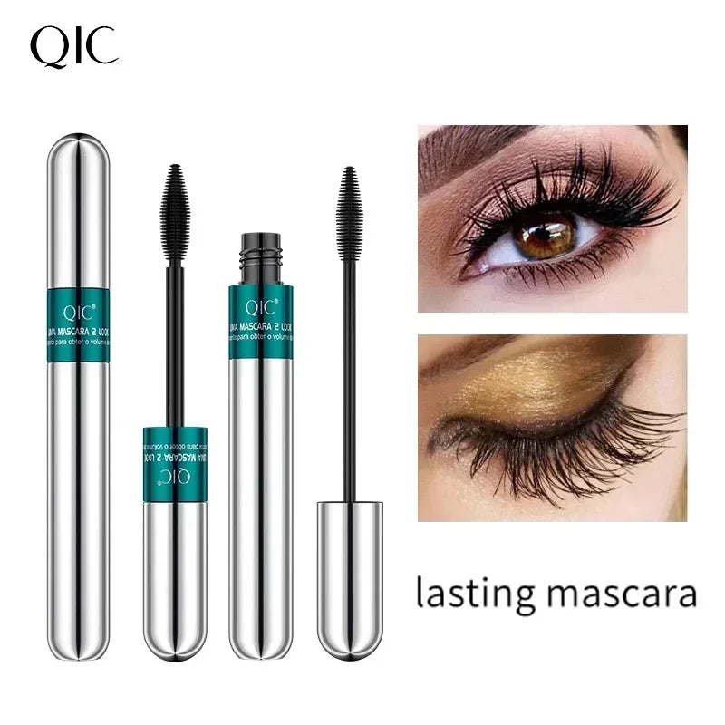 QIC Dual-Action 4D Waterproof Mascara for Long, Voluminous Lashes - 2-in-1 Black Formula with Dual Brush Heads