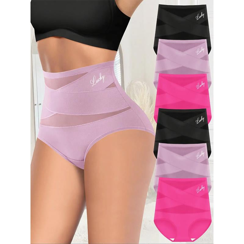 High-Waisted Letter Print Underwear,Cross Support Tummy Control Panties for Women,Breathable Slimming Underwear for Women, All-Season Comfy Daily Wear. Casual Bridal Basic Minimalist Lingerie