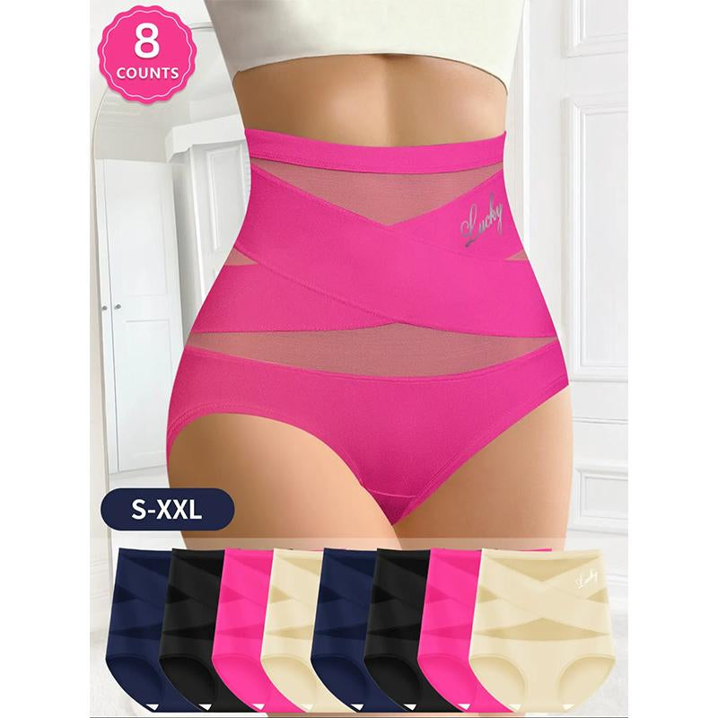 High-Waisted Letter Print Underwear,Cross Support Tummy Control Panties for Women,Breathable Slimming Underwear for Women, All-Season Comfy Daily Wear. Casual Bridal Basic Minimalist Lingerie