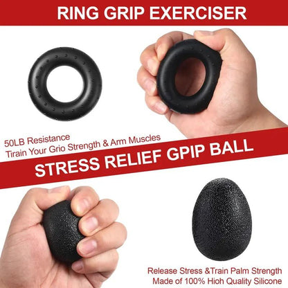 5 PCS Grip Strength Trainer Kit, Hand Gripper Strengthener, Forearm Strengthener, Finger Strengthener Adjustable Resistance Thigh Master Adjustable Hydraulic Chest Exerciser Adjustable Barbell Weight Set Standard Cast Iron Barbell Set