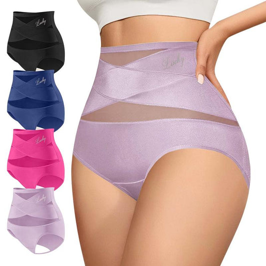 High-Waisted Letter Print Underwear,Cross Support Tummy Control Panties for Women,Breathable Slimming Underwear for Women, All-Season Comfy Daily Wear. Casual Bridal Basic Minimalist Lingerie