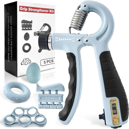 5 PCS Grip Strength Trainer Kit, Hand Gripper Strengthener, Forearm Strengthener, Finger Strengthener Adjustable Resistance Thigh Master Adjustable Hydraulic Chest Exerciser Adjustable Barbell Weight Set Standard Cast Iron Barbell Set