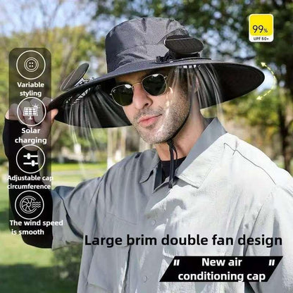 【Local Stock!Fast Shipping!】2025 Solar Fan Hat, Detachable Neck Fan, UPF 50+ Wide Brim Sun Hat, 3 Adjustable Positions, Essential Outdoor Gear for Men and Women Camping, Travel, Fishing - XC