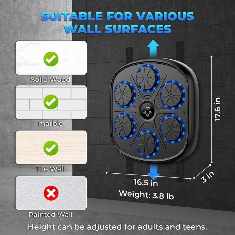 Heetipuk MBT-03 Music Boxing Machine, Wall Mounted Smart Bluetooth Boxing Trainer, Electronic Boxing Target with Boxing Gloves, Workout Punching Equipment for Home, Indoor and Gym