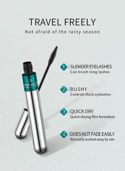 QIC Dual-Action 4D Waterproof Mascara for Long, Voluminous Lashes - 2-in-1 Black Formula with Dual Brush Heads