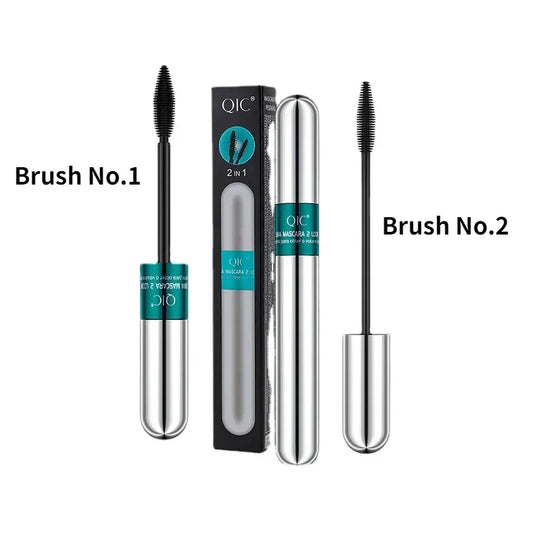 QIC Dual-Action 4D Waterproof Mascara for Long, Voluminous Lashes - 2-in-1 Black Formula with Dual Brush Heads