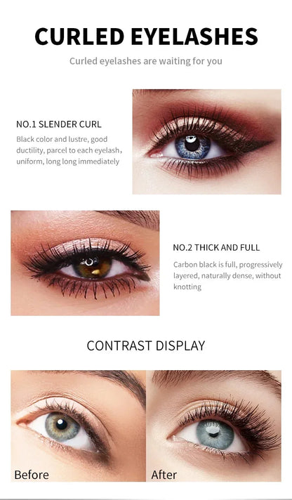 QIC Dual-Action 4D Waterproof Mascara for Long, Voluminous Lashes - 2-in-1 Black Formula with Dual Brush Heads
